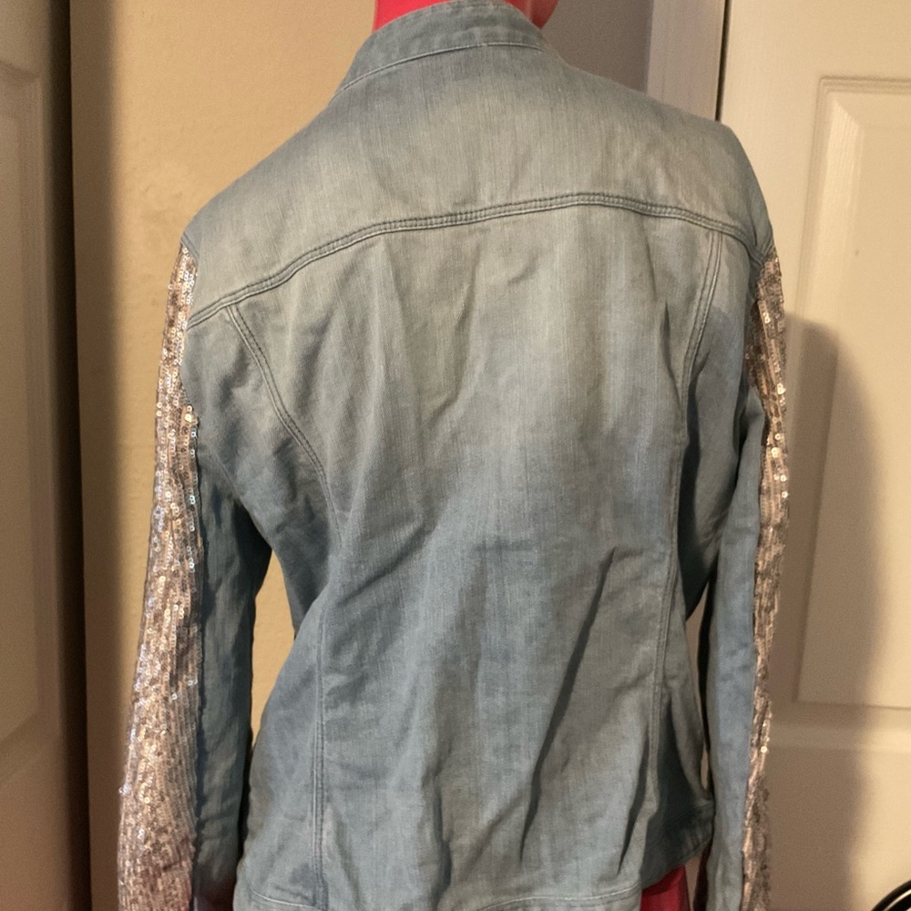 Chico's Silver Sequin Bomber Jacket - image 2